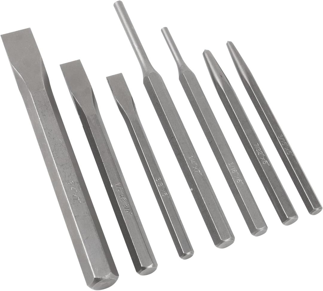Performance Tool W760 7-Piece Punch & Chisel Set, High Carbon Steel, Ideal for Metalwork