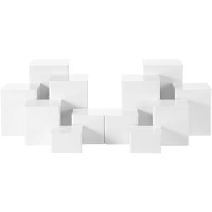Thyle Jewelry Acrylic Risers Square Cube Display Nesting Risers Figure Stand with Hollow Bottoms Display Stand Shelf for Cosmetics Food Collectibles Perfume, 6 Sizes(White,12 Pcs)