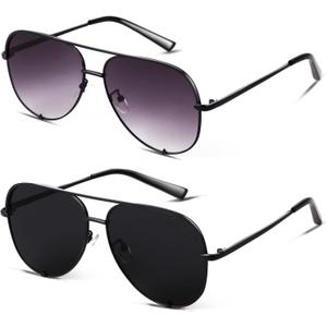 SORVINO Aviator Sunglasses for Women Classic Oversized Sun Glasses UV400 Protection (A-2pack-Black+Fade, 60)