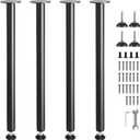VEVOR 30 Inch Adjustable Desk Legs, Reinforced Steel Office Table Furniture Set of 4 for DIY, 1200 lbs Load Capacity Heavy Duty, Quick Installation With Adjustable Foot Cup Black