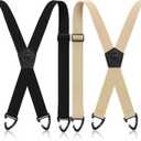 Janmercy 2 Pcs x Back Hidden Suspenders 1.5 Inch Work Suspenders for Men Under Shirt Clothing (Black and Khaki)
