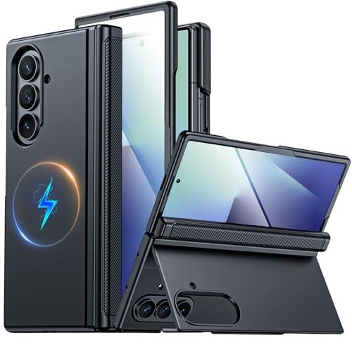 CENMASO Magnetic for Samsung Galaxy Z Fold 7 Case with Stand, Fit for Magsafe, Hinge Protection, Screen Protector, Built-in Hidden Kickstand, Slim Shockproof Phone Case for Galaxy Z Fold 7-Black