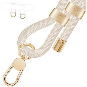 UKON Cell Phone Lanyard,Crossbody Lanyard and Wrist Strap Premium Metal Buckle Phone Charms with 2 X Phone Patch (Beige), Large
