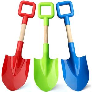 16" Beach Sand Shovels Toys for Kids, Gardening Tool Kits, Sturdy Long Wooden Spade for Sand Snow Digging, ABS Plastic Scoops Equipment Gift for Summer Winter Camping Backyard Planting (3PCS)