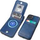 KIHUWEY for iPhone 13 Case Wallet Compatible with MagSafe Wireless Charging, Credit Card Holder, RFID Flip Leather Magnetic Clasp Kickstand Heavy Duty Protective Cover 6.1 Inch (Blue)