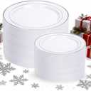 I00000 200 Pcs Silver Plastic Plates - Silver Disposable Party Plates Include 100 Dinner Plate and 100 Elegant Dessert Plate Perfect for Party, Holiday, Wedding & Birthday