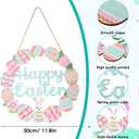 Easter Wreaths for Front Door, Colorful Bunny Eggs Wood Wreath, Wood Easter Decorations for Home, Happy Easters Sign for Indoor Outdoor Decor