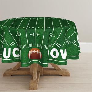 Horaldaily Football Tablecloth 6060 Inch Round, Football Field Washable Seasonal Table Cover for Party Picnic Dinner Decor (Green)