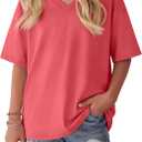 Oakgarden Girls' Shirts 5-14 Years Oversized Short Sleeve Summer T-Shirts V Neck Drop Shoulder Top Kids Casual Basic Cute Tee (Red)