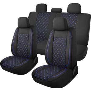 YGL Breathable Car Seat Covers Full Set, Washable Seat Covers for Cars, Premium Cloth Car Seat Protectors, Interior Covers for Cars, Sedan Van Truck SUV(Black/Blue)