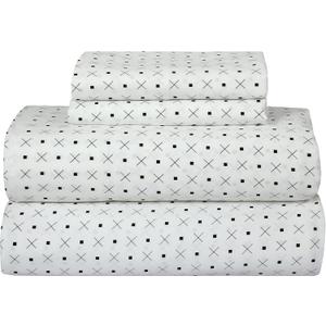ROYALE LINENS 300 Thread Count 100% Long Staple Combed Cotton Sheet Set - 4 Piece Bed Sheet 1 Fitted Sheet, 1 Flat Sheet, 2 Pillow case - Breathable, Cool & Crisp Percale Sheet Set (Full,Geometric)