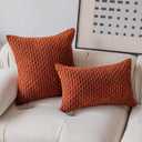 Kevin Textile Fall 12x24 Inch Pillow Cover 1 Pack Boho Decorative Soft Striped Corduroy Lumbar Farmhouse Solid Color Accent Rectangle Cushion Case for Living Room Couch Sofa Bed, Burnt Brick