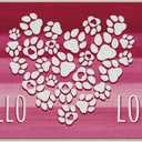 Valentines Day Pink Welcome Front Door Mat, Hello Love Hearts Paw Prints Decorative Doormat Non-Slip Floor Entryway Rug, Anniversary Wedding Indoor Outdoor Home Kitchen Decoration 17x29 Inches