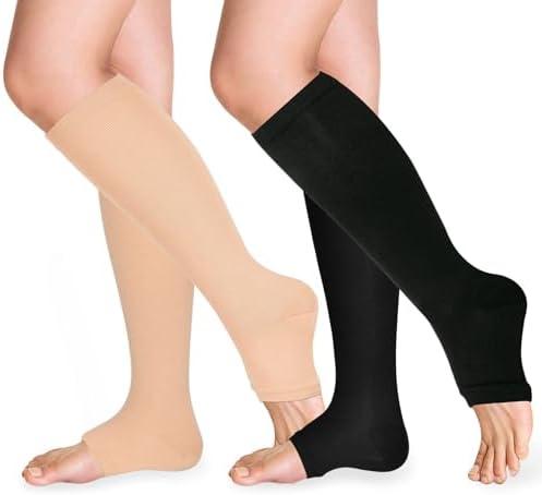 Open Toe Compression Socks 15-20 mmHg for Women and Men Knee High Toeless Circulation Compression Stockings Size S/M