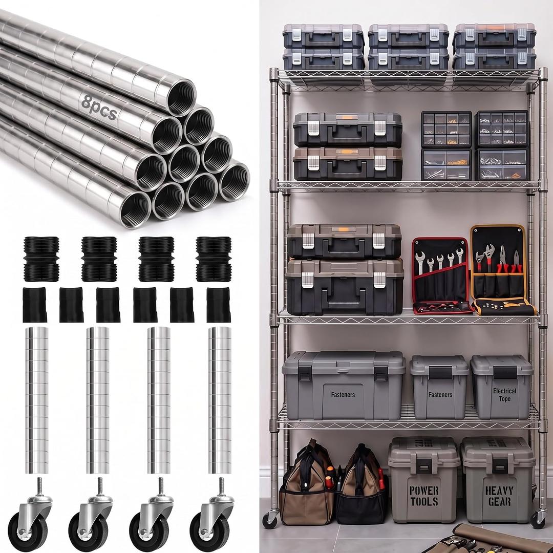 Thyle 4 Pack 36''Wire Shelving Poles, Rack Posts Replacement, Silver