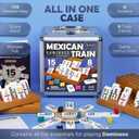 Queensell Mexican Train Dominoes Set Double 15 with Numbers - Dominoes Set for Adults and Family 136 Tiles, 9 Trains, Wooden Hub, 8 Tile Holders, Aluminum Case (D15 Numbers + 8 Holders)