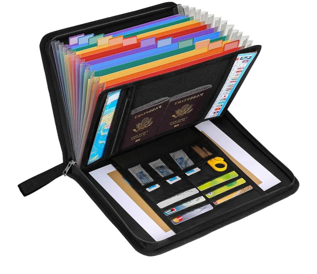 Fireproof Document Folder with 13 Pockets,Fire Proof and Waterproof File Organizer,Fire Safe Paperwork Case Filing Organizer for Important Documents Papers Bill and Items,A4/Letter Size