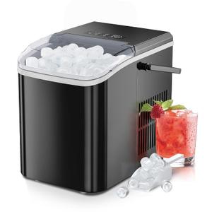 OLIXIS Ice Maker, Ice Makers Countertop with Handle, Portable Ice Machine, 9 Bullet Ice Cubes in 6 Mins, 26lbs in 24Hrs, Auto-Cleaning, with Basket and Scoop, for Home, Kitchen, RV, Camping, Black