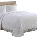 Beatrice Home Fashions Medallion Chenille Bedspread, Queen, White