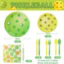 144 Pcs 3D Pickleball Party Supplies Paper Pickleball Plates and Napkins Dinnerware Set Tableware Supplies Includes Paper Plates Napkins Forks Serve 24 for Birthday Sports Party decorations