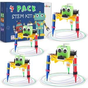 Bulk STEM Craft Kits for Kids 8-12: 4-Pack Doodling Robot Building Kits, Classroom Activities & Science Experiments, Educational Robotics DIY Project for Boys Girls, STEM Toys for School Clubs
