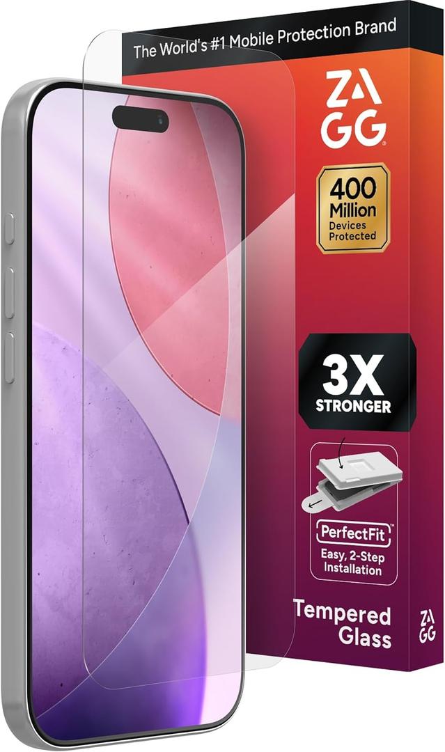 ZAGG Glass+ Screen Protector for iPhone 17 Pro - 3X Stronger, Impact & Shatter Protection, Scratch & Smudge-Resistant iPhone Tempered Glass, InvisibleShield, Easy PerfectFit Install