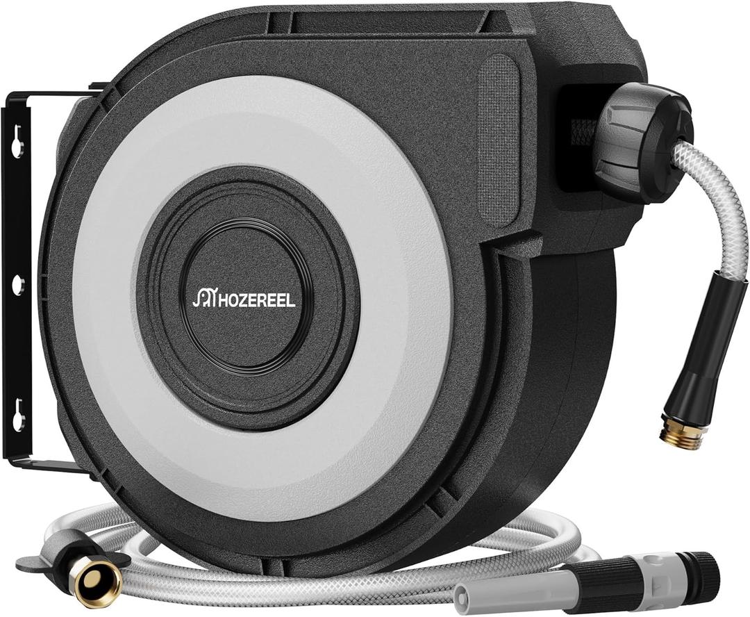 Wall Mount Retractable Garden Hose Reel, 50 ft, Automatic Self-Retracting, Metal Mounting Bracket, 1/2 Inch Hose Included