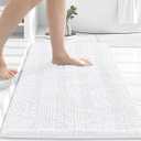 Grandaily Chenille Striped Bathroom Rugs 30x20, Extra Thick and Absorbent Bath Mats, Non-Slip Soft Plush Shaggy Shower Carpet, Machine Wash Dry, Bath Rug for Bathroom, (Medium, White)