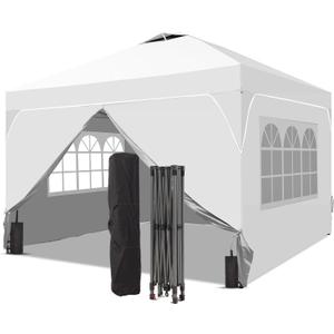 10x10 FT Pop Up Canopy, 1-Button Push Instant Canopy Tent with 4 Removable Sidewalls, Sandbags for Outdoor Activities & Events