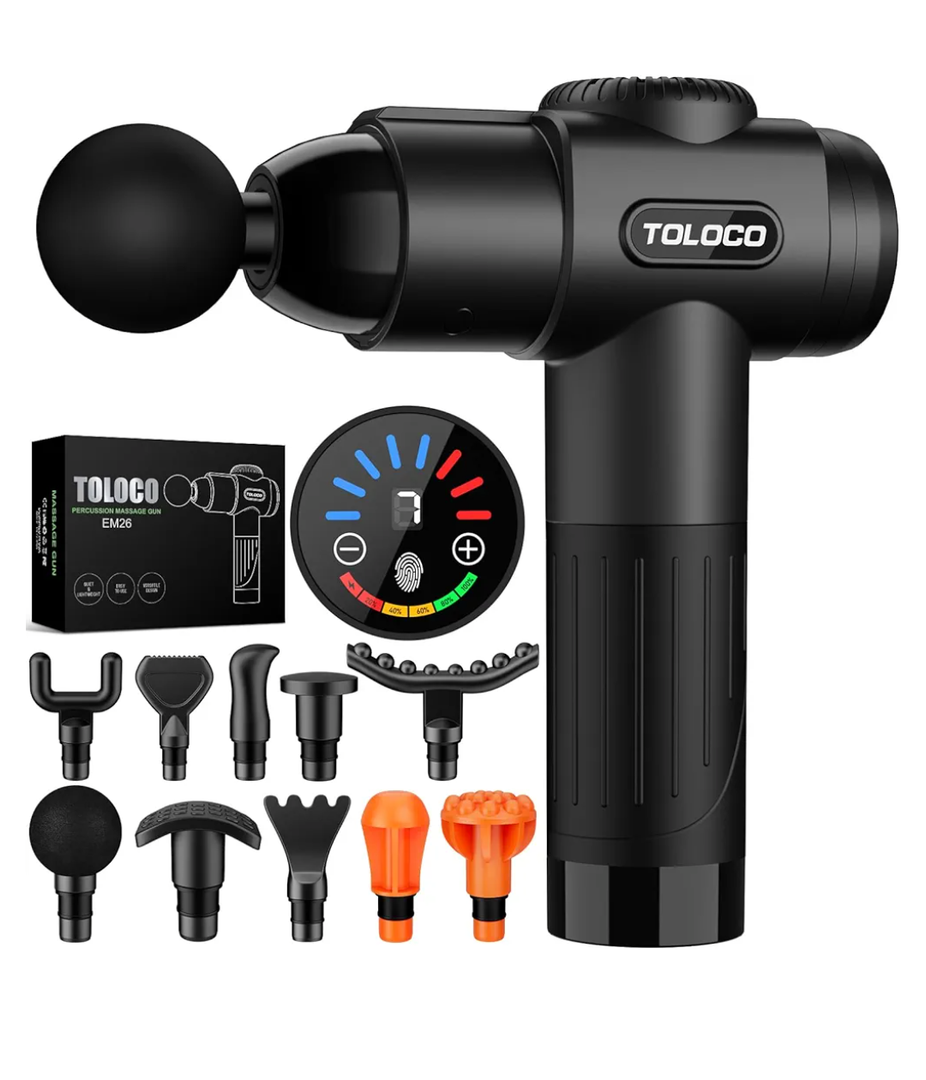 TOLOCO Massage, Deep Tissue Back Massage for Athletes for Pain Relief, Percussion Massager with 10 Massages Heads & Silent Brushless Motor, Valentines Day Gifts for Him Her, Black