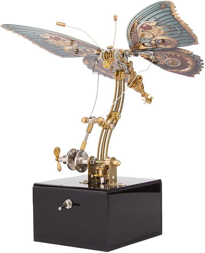 Mechanical Butterfly Music Box 3D DIY Dynamic Metal Assembly Model Gifts for Lover (Kit Version/300+PCS) (Red)