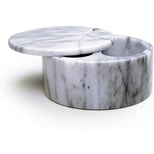 RSVP International Dual Compartment Box | Chic & Modern Herb Container | 10 Ounces Total | Swivel Top Protects Salts | Beautiful, Solid Marble, 5", White