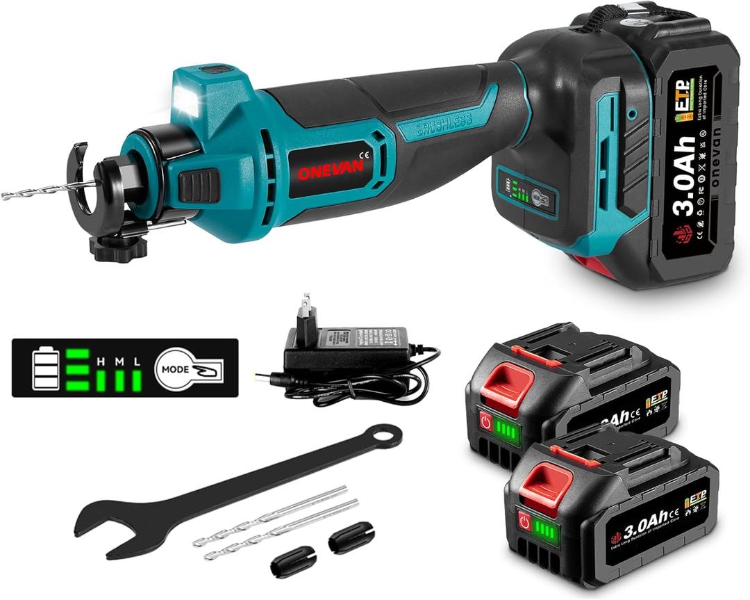 Cordless Drywall Cut Out Tool, 20V Drywall Rotary Saw 30000 RPM with 2x3.0Ah Battery and Fast Charger, Brushless Rotary Saw, Drywall Cutting Tool for Cutting Wood Drywall, Sheetrock, Wood