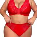 Women's Plus Size 2 Piece Lingerie Set Sexy Sheer Bralatte 3/4 Cup Bra Panty Sets Super Stretchy Lace (XX-Large, Red)