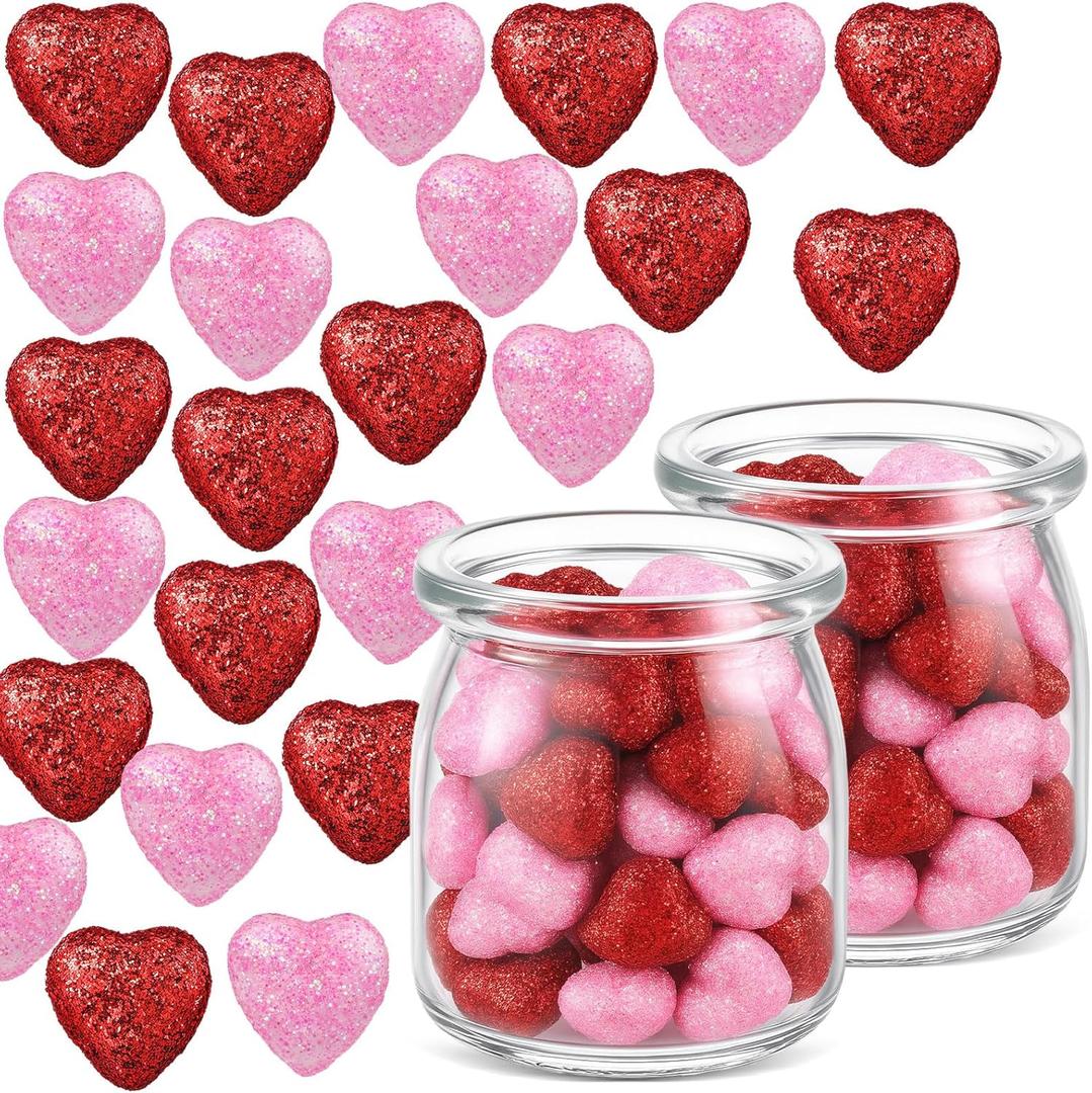 Jenaai 100 Pcs Valentines Day Hearts Vase Filler Foam for Table Decoration, Nice Vase Jar Filler, Craft Accessories for Decorating Boxes for Valentines Decor Red and Pink Color