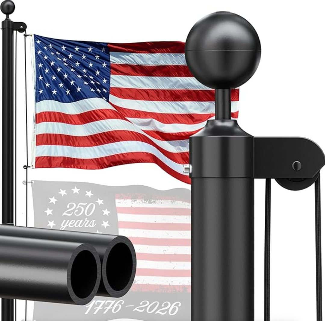 Heavy Duty Flag Pole - 25 FT 12 Gauge Extra Thick Aluminum Flagpole Kit with 5x3 Nylon Embroidered Flag for Outside House In Ground - 110MPH Wind (Black)