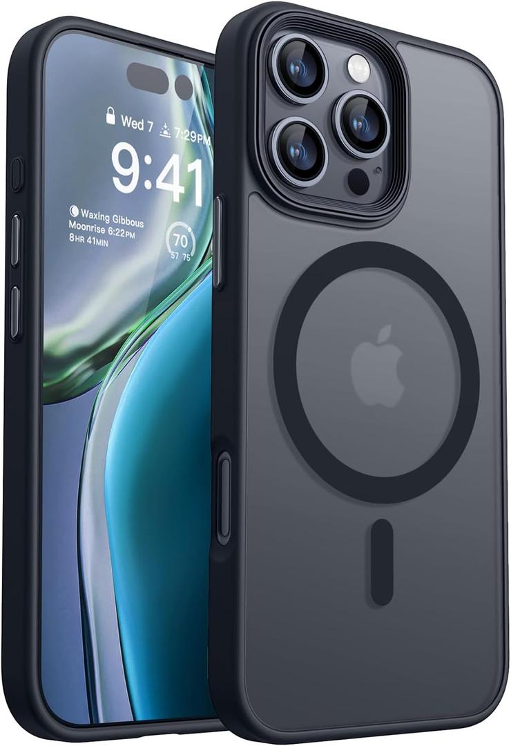 CANSHN Magnetic Compatible with iPhone 16 Pro Max Case [Compatible with Magsafe] [Translucent Matte] Slim Thin Shockproof Protective Bumper Phone Case Cover 6.9 Inch - Black