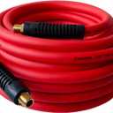 Air Hose 3/8 in x 50 ft, 300 PSI, Hybrid Air Compressor Hose with Double 1/4 in MNPT Solid Brass Fittings, Heavy Duty, Lightweight, Kink Resistant