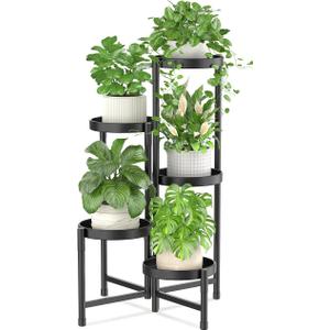iDavosic.ly Plant Stand Indoor Outdoor, 5 Tier Corner Metal Flower Display Holder Shelf, Folding Tall Orchid Rack for Patio Balcony Porch Garden Living Room House, White
