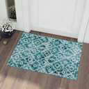 Wonnitar Moroccan Washable Area Rug - Small 2x3 Teal Distressed Entryway Rug Doormat Modern Geometric Non-Slip Throw Rug Faux Wool Floor Carpet for Bathroom Laundry Indoor Office (Teal,2'x3')