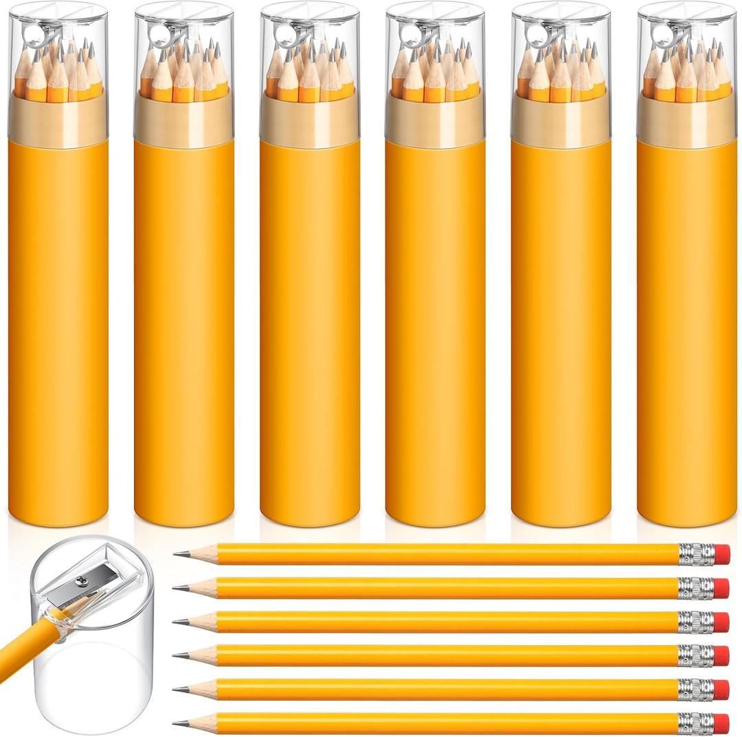 24 Pack Presharpened Pencils Bulk in Tube with Sharpener and Eraser, #2 HB Yellow Wood-cased Pencils Gift for Christmas Holiday Supplies Prize Party Favor