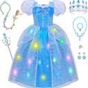 Meland Princess Dress Up for Girls, Light up Halloween Costume for Toddler Girls 3-10 Year Old