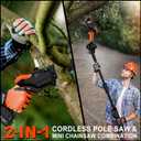 2-IN-1 Cordless Pole Saw & 8" Mini Chainsaw Battery Powered, Electric Pole Saws for Tree Trimming with Auto Oiling, 13.5FT Max Reach, Handheld Chainsaw & Pole Saw Combo with 2 x 21V Batteries