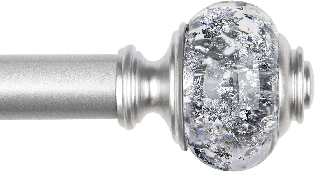 1 Inch Curtain Rods 72 to 144 Inches (6 to 12 ft) Telescoping Single Drapery Rod, USFOOK Heavy Duty Curtain Rods for Windows with Silver Decorative Translucent Finials