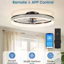 VOLISUN Low Profile Ceiling Fans with Lights and Remote, 24in Flush Mount Ceiling Fan with Light, 3000K-6500K Dimmable Fandelier LED Fan Light, Black Bladeless Ceiling Fans with Lights for Bedroom
