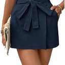 SweatyRocks Women's Bowknot Wrap Shorts High Waisted Belted Skorts with Pockets M