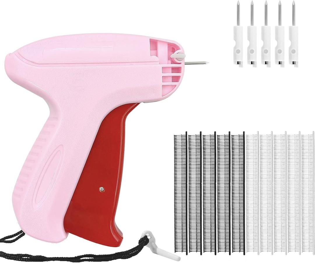 Sewing Gun for Clothing, Fine Stitch Gun Quick Clothing Fixer with 6pcs Fine Needles, 500 Black and 500 White Micro Fasteners for Clothing Sewing Quilting Hemming (Rose)