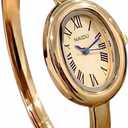 Women's Bangle Bracelet Watch, Oval Dial, Roman Numeral, Elegant Style, Gold