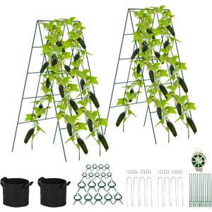 Foldable Cucumber Trellis - 2 Pack, A-Frame Garden Trellis 46" L x 18" W, Steel Climbing Plants Support Raised Bed Trellis with Twist Ties & Plant Bags for Climbing Plants Outdoor