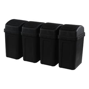 4 Pack 7 L Small Garbage Can with Swing Lid, Black Plastic Trash Can